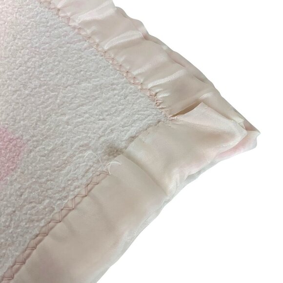 Vintage Acrylic Pink Baby Blanket With Bunny & Giraffe Design Satin Trim - Picture 7 of 7